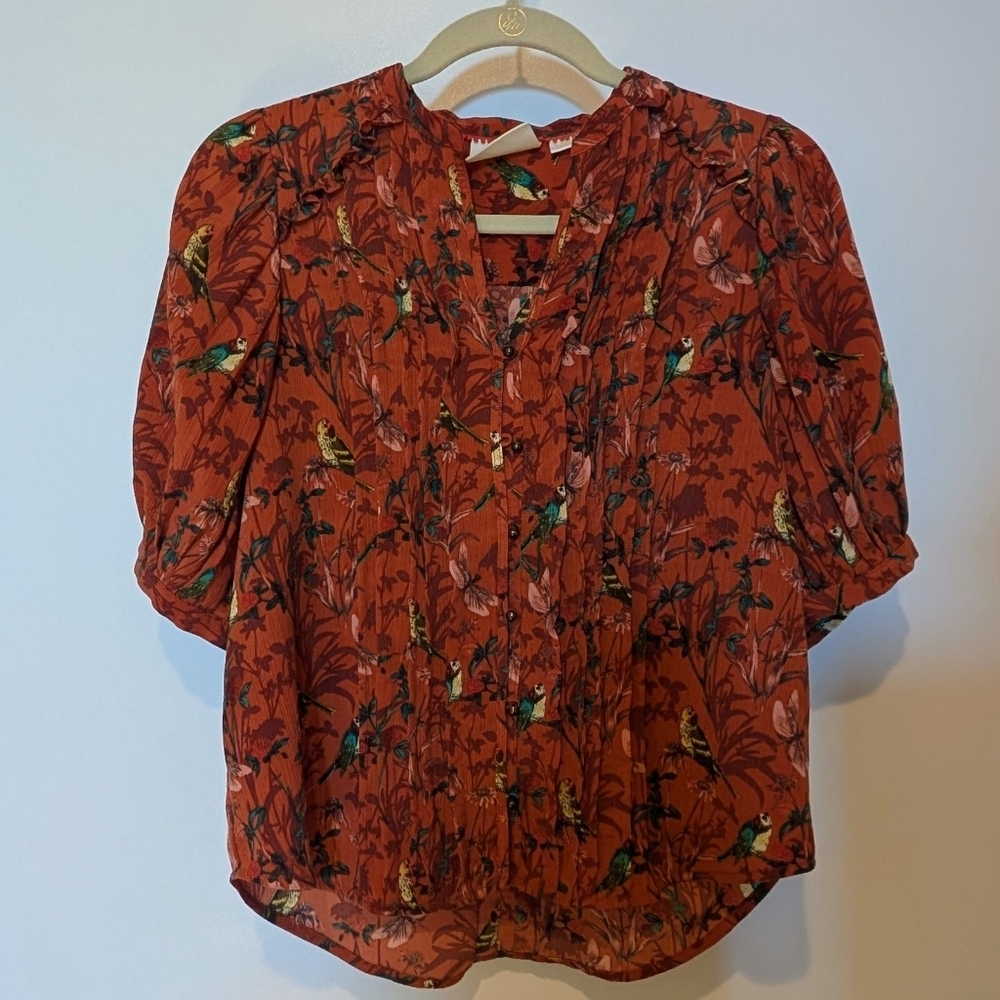 Anthropologie Maeve Liliana Pleated Button Down Blouse XS